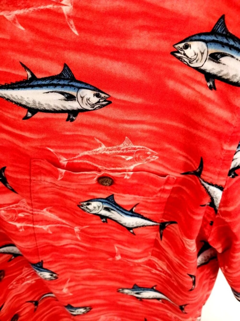 Ocean Coast Mens Orange Fish Graphic Print Button Up Shirt Size Medium - Picture 3 of 5
